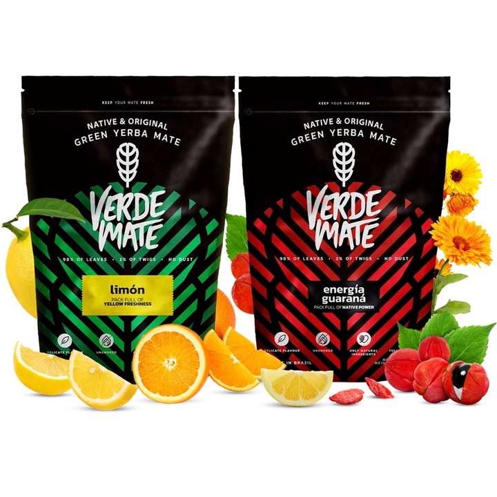 Комплект За Чай Yerba Mate, Verde Mate, Лимон, Мента Лимон, Бразилия, Високо Качество, Интензивен Аромат, Подбрани Листа, Балансиран Вкус, 2x500 г