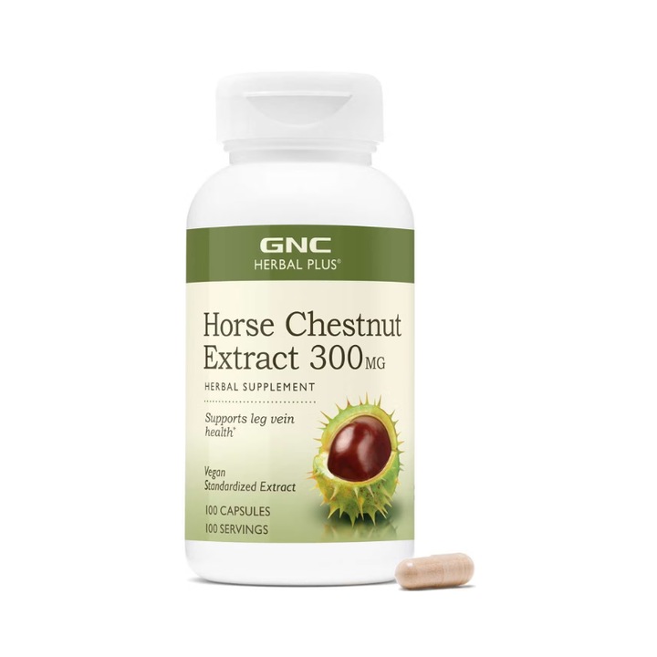 GNC Herbal Plus® Horse Chestnut 300 mg, Extract standardizat de castan salbatic, suport circulatie venoasa, 100 cps