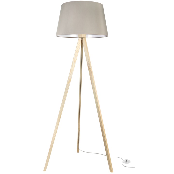 Lampa de podea Light Home LH Trepied natur abajur conic casmir Ø44 cm soclu E27 ideala pentru living dormitor sau birou