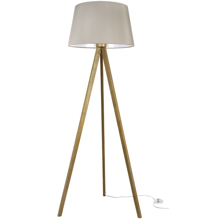 Lampa de podea Light Home LH Trepied stejar abajur conic casmir Ø44 cm soclu E27 ideala pentru living dormitor sau birou