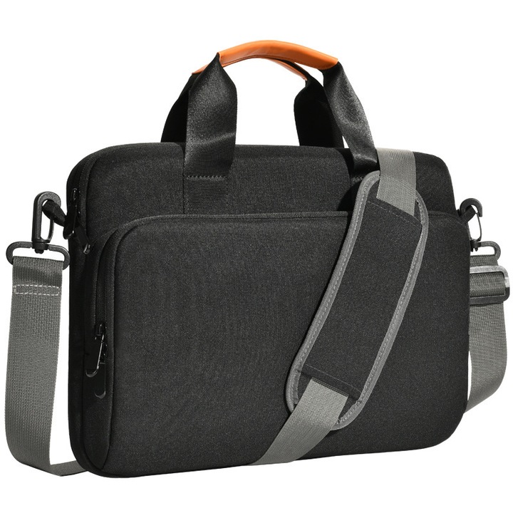 Geanta laptop neagra 13 inch cu protectie soc si buzunare multiple