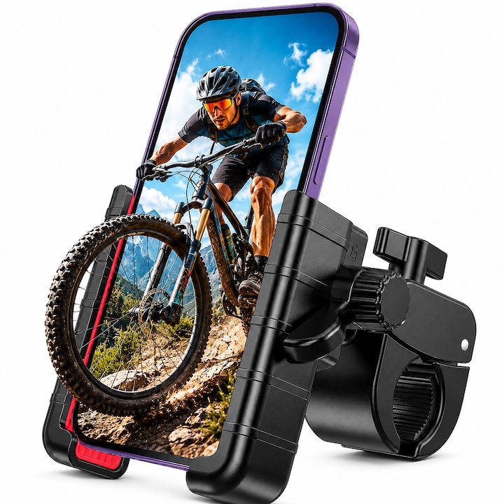 Bervolo® Kormányra Szerelhető Telefontartó, Fém Rezgésgátló Rögzítés, 360°-Os Forgatás, 4.5-7 Hüvelykes Telefonokkal Kompatibilis, Nem Takarja A Kamerát, Kerékpárhoz, Rollerhez, Robogóhoz, Motorkerékpárhoz És Babakocsihoz, Fekete
