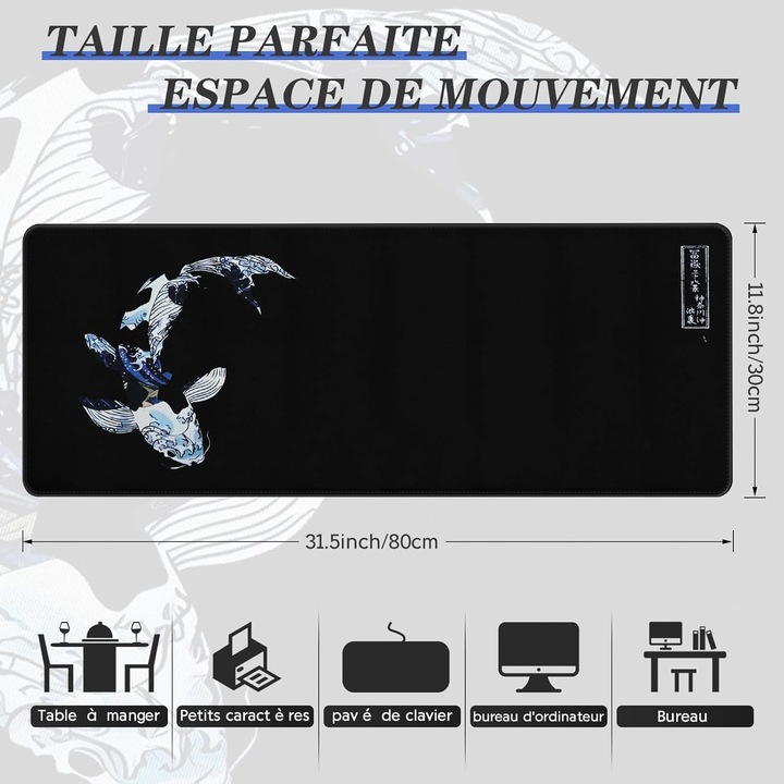 Mousepad gaming XXL 800x300x3mm antiderapant impermeabil negru