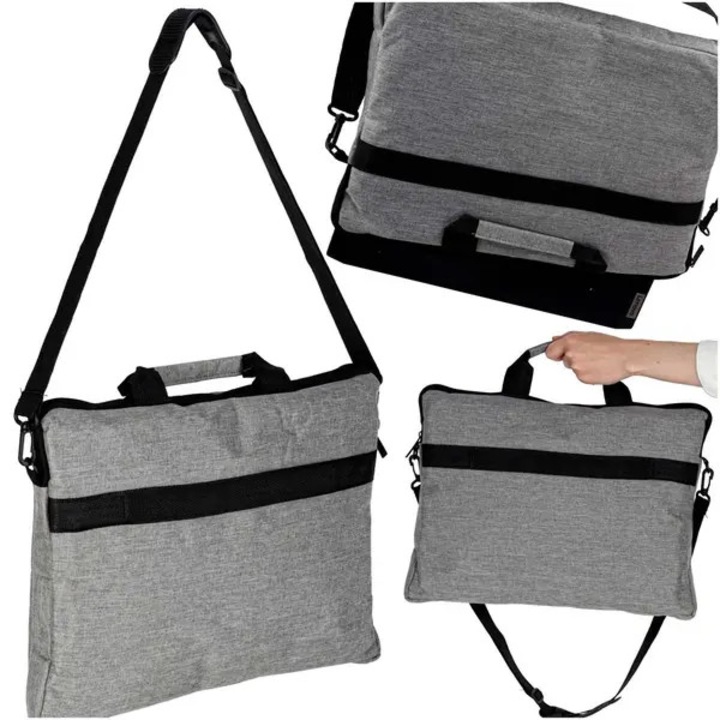 Laptop táska 15.6 hüvelyk, szürke, 40x30x2.5cm, könnyű, külső zsebbel és állítható pánttal