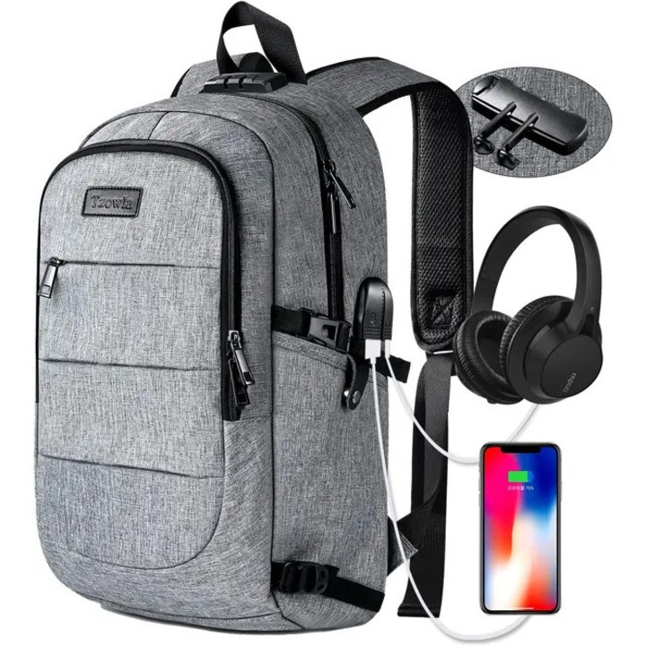 Laptop hátizsák 15.6 inch, nagy kapacitású, lopásgátló, USB, fekete, 47x30x15cm