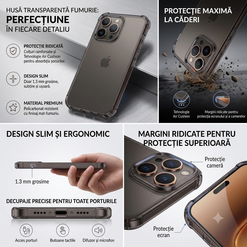 Husa pentru OnePlus Nord 6 DaDen® ShockProof, Protectie Camera, Antisoc, Protectie Superioara, Fumuriu