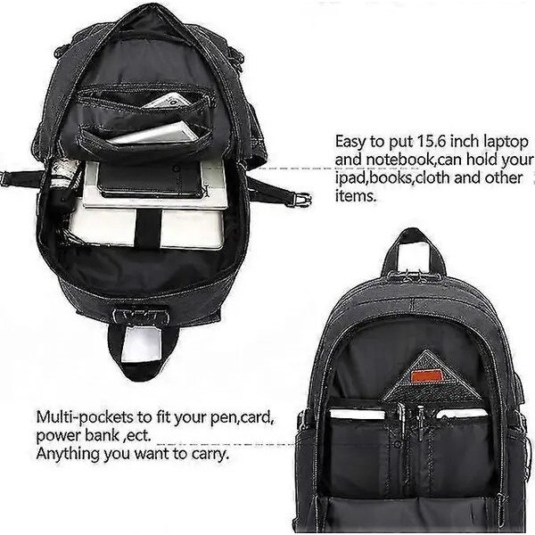 Rucsac laptop antifurt 15.6 inch cu port USB negru 45x30x19cm