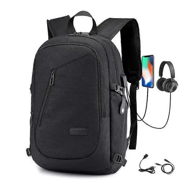 Rucsac laptop antifurt 15.6 inch cu port USB negru 45x30x19cm