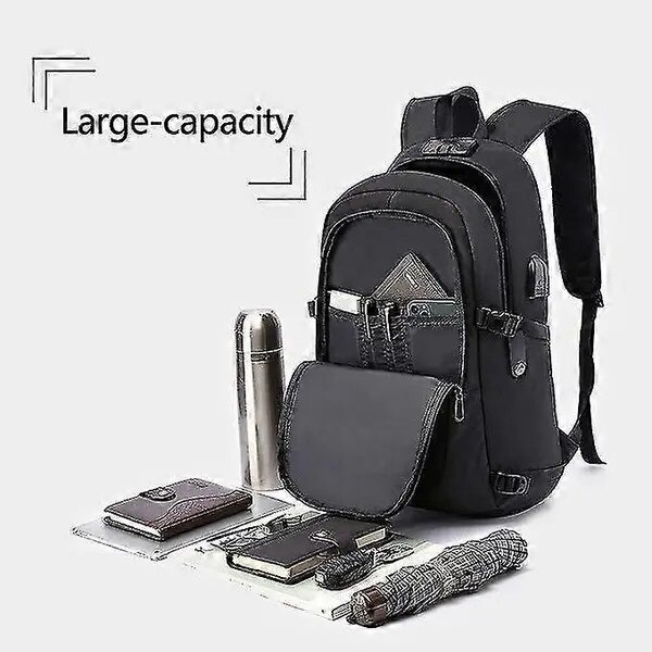 Rucsac laptop antifurt 15.6 inch cu port USB negru 45x30x19cm
