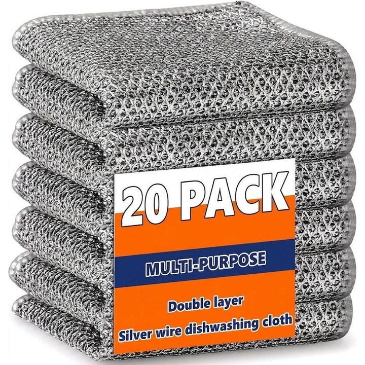 Set 20 lavete metalice multifunctionale, dublu strat, rezistente la zgarieturi, 20x20cm