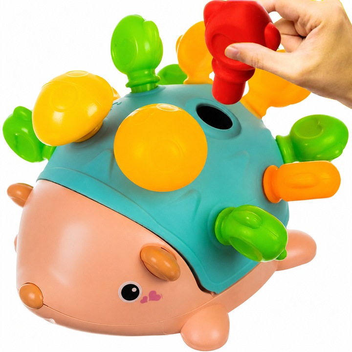 Puzzle Educativ Senzorial Arici Kruzzel, Sortator Forme si Culori, 12 Piese Colorate, Invatare Numere 1-9, Dezvoltare Motricitate Fina, ABS, Multicolor