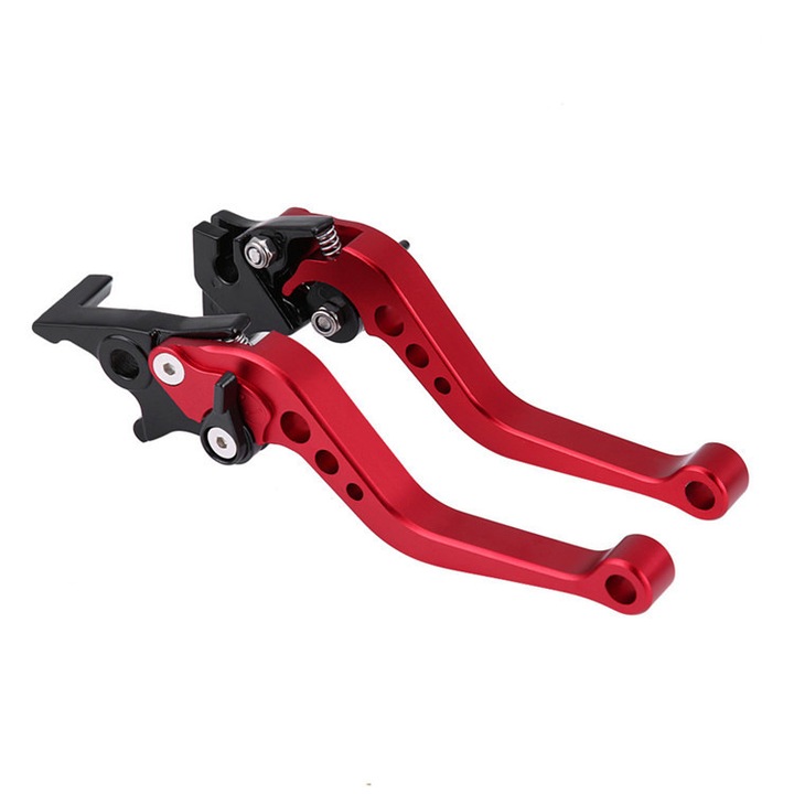 Doua seturi de manete de ambreiaj/frana pentru motocicleta, aluminiu, negru/rosu