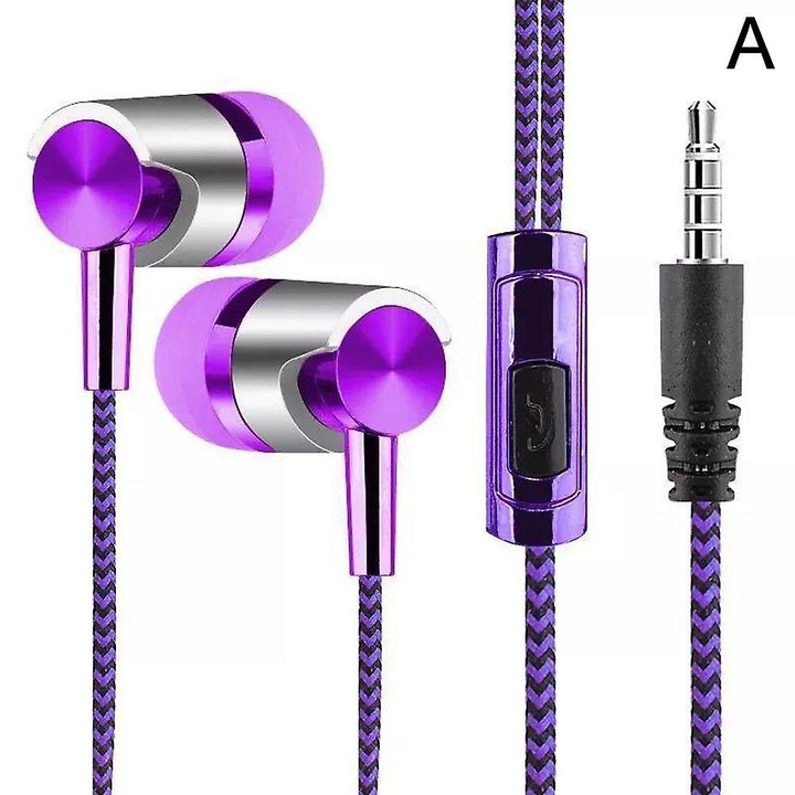 Casti in-ear cu fir, mov-albastre-argintii, 3.5mm, ergonomice, 15g