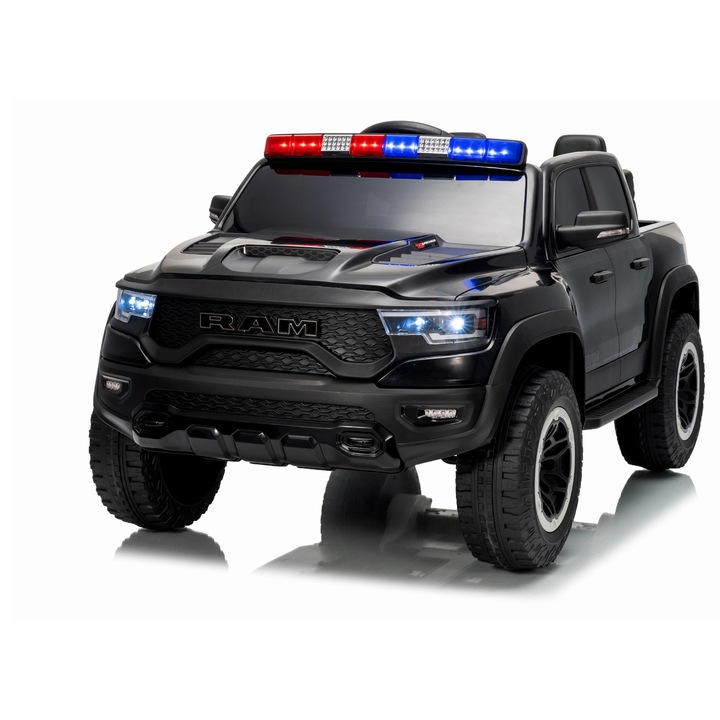 Mamido Dodge Ram fekete elektromos kisautó szirénával 4x4, 12V10Ah