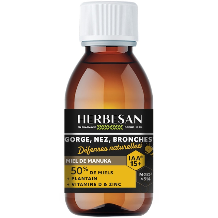 Sirop Pentru Copii +3Ani, Gat- Bronhii, Cu Miere De Manuka IAA15+ (MGO 514), Herbesan, 100 ml