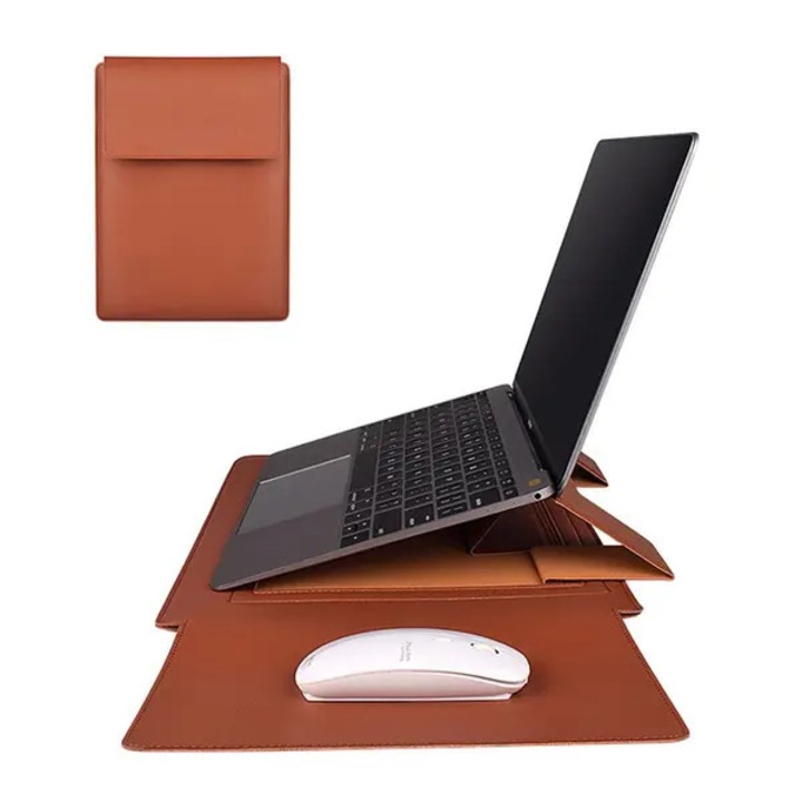 Összecsukható laptop tok, PU bőr, tolltartó, fekete, 33x23.5cm