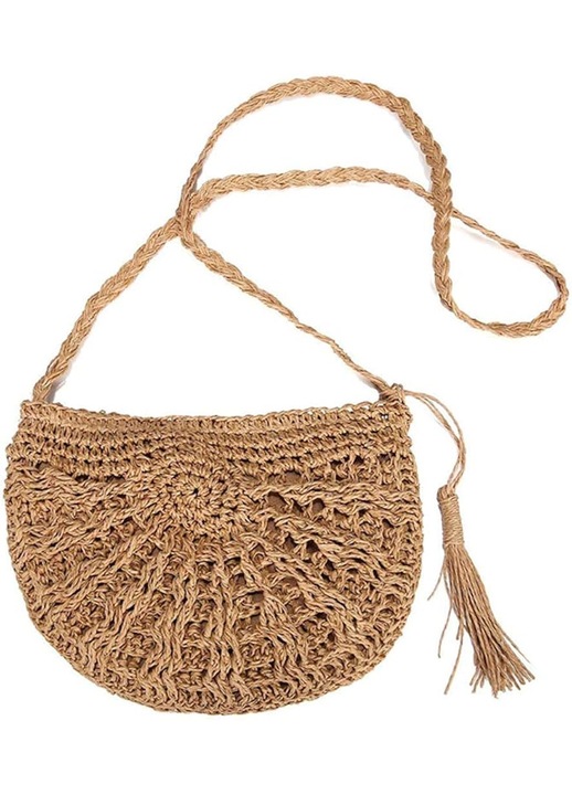 Geanta de umar din paie pentru femei, geanta crossbody, geanta de plaja de vara