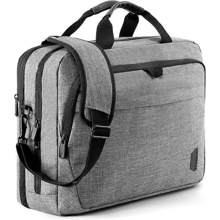 Bővíthető laptoptáska 17.3 hüvelyk, fekete-szürke, 43.5x22x33cm, több rekeszes, lopásgátló