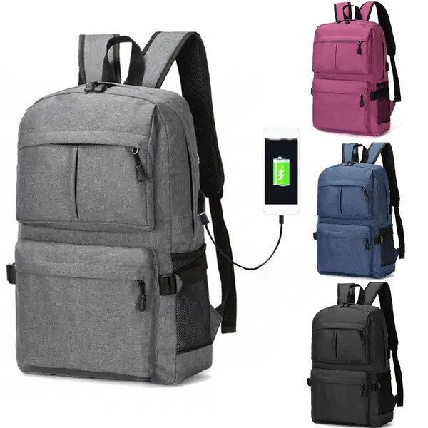 Rucsac din canvas cu port USB, compartiment pentru laptop, impermeabil si capacitate mare, bleumarin, 50 x 30 x 16 cm