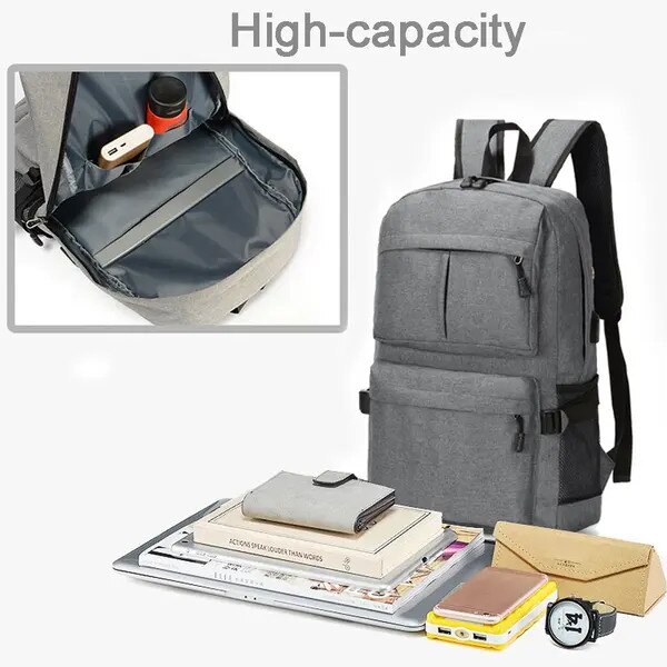 Rucsac din canvas cu port USB, compartiment pentru laptop, impermeabil si capacitate mare, bleumarin, 50 x 30 x 16 cm