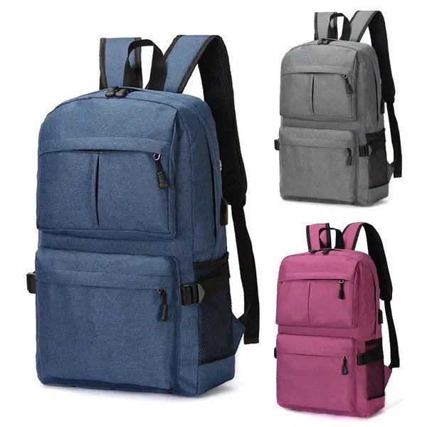 Rucsac din canvas cu port USB, compartiment pentru laptop, impermeabil si capacitate mare, bleumarin, 50 x 30 x 16 cm