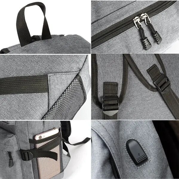 Rucsac din canvas cu port USB, compartiment pentru laptop, impermeabil si capacitate mare, bleumarin, 50 x 30 x 16 cm