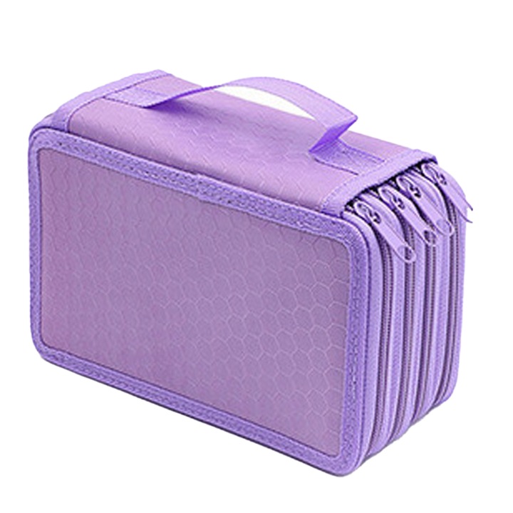 Creioane colorate, penar cu sloturi, 4 straturi, 4 fermoare, geanta pentru creioane, geanta mare pentru arta, cutie de depozitare multistrat, violet
