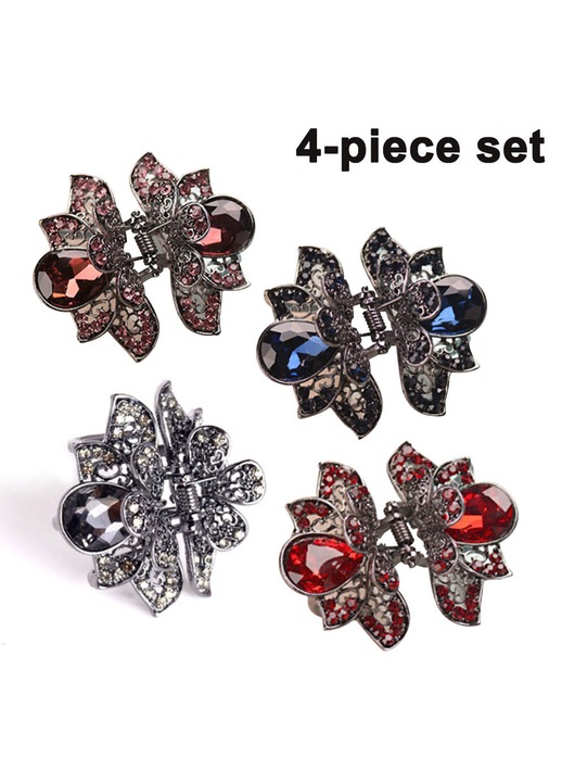 Cleme mici de par cu flori fluture cu cristal, cleme metalice vintage pentru par, cleme anti-alunecare