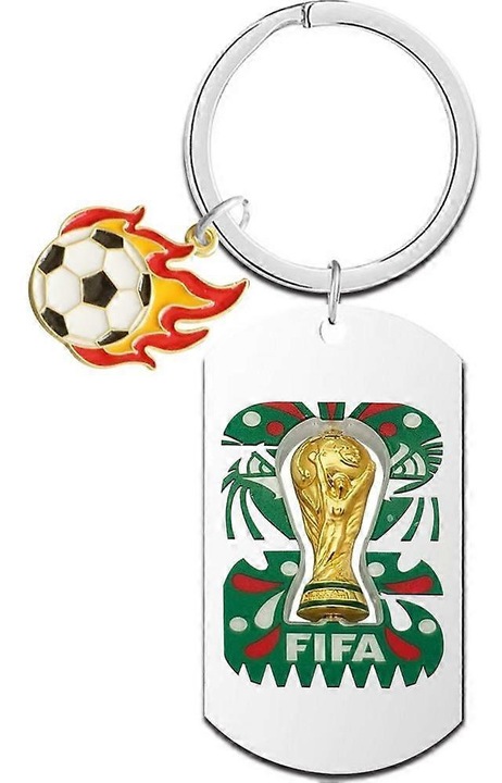 Kulcstartó rozsdamentes acélból, trófeával és focilabdával, 2.8x5cm