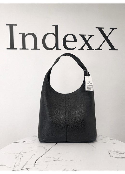 IndexX női táska valódi bőrből, puha shopper modell, fekete, Made in Italy, nagy kapacitású