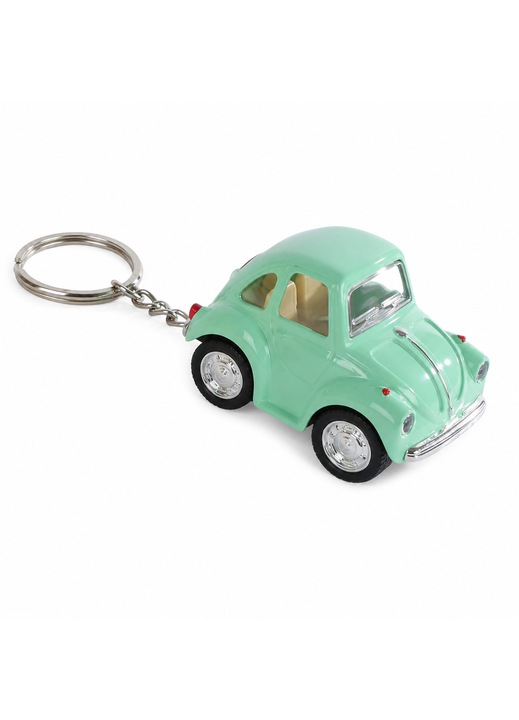 Fém Makett VW Beetle Kulcstartóval, Die-Cast Bogár Típusú Kisautó Visszahúzós Mechanizmussal, Működő Kerekekkel, Klasszikus Retro Dizájnnal, Fényes Karosszériával és Fém Kulcstartó Gyűrűvel, Zöld
