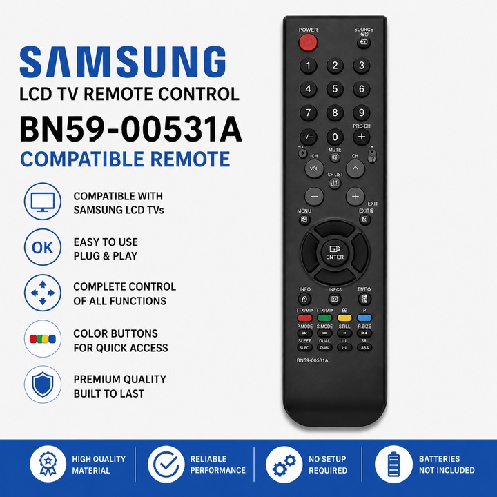 Távirányító Kompatibilis Samsung TV BN59-00531A VARENTIS™, Samsung LCD-hez, Plug & Play