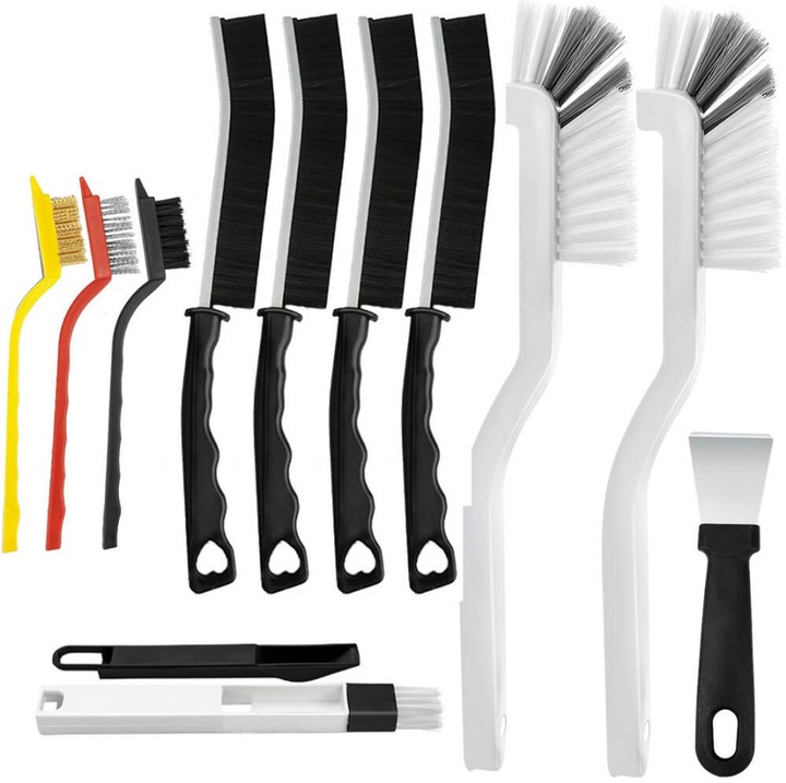 Set 11 perii rigide curatare crapaturi, manere ergonomice, multicolor, 11 piese