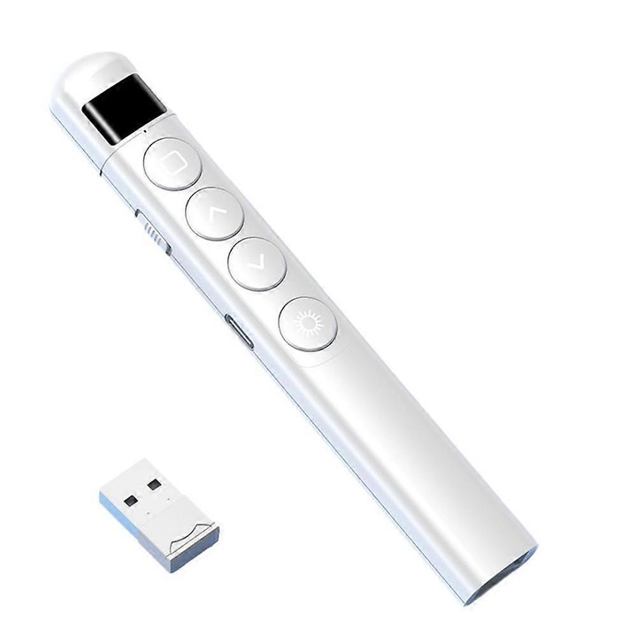 Vezeték nélküli prezentációs távirányító 2.4G, újratölthető, fekete-fehér, 140.2x20.4x14mm