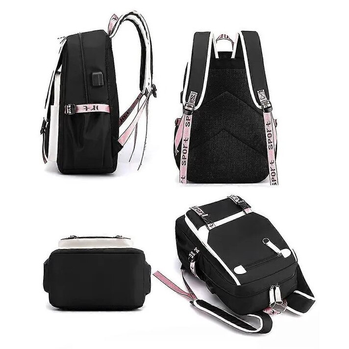 Rucsac scolar din poliester anti-furt cu port USB, compartiment pentru laptop 14 inch, rezistent la apa, multicolor