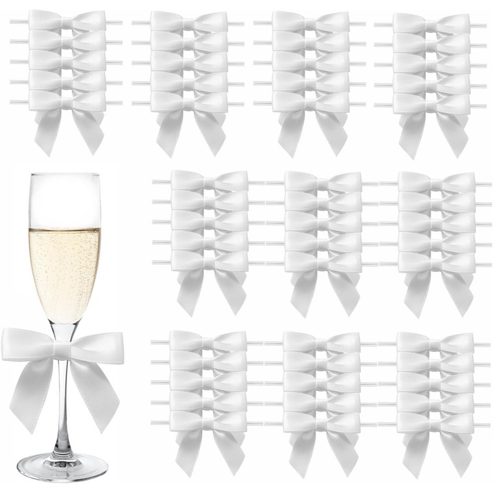 Set 50 funde cadou, poliester dublu fata, alb, 6.3x5.5cm