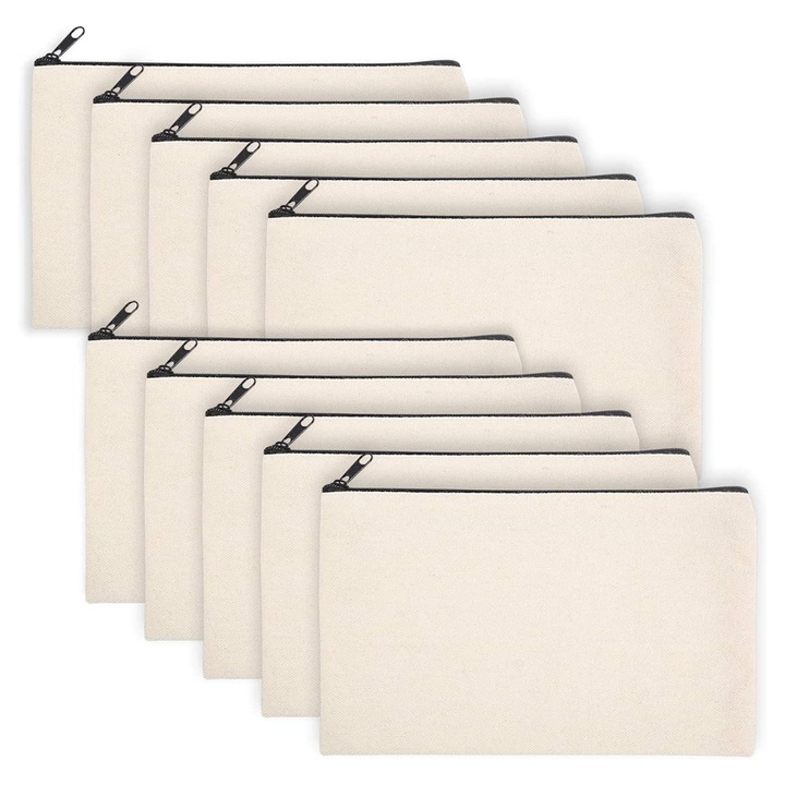 10 buc. geanta de creion din panza goala pentru bricolaj, cutie pentru creioane, pungi de machiaj goale - geanta de creion din panza, geanta cosmetica din panza, multicolora, bej