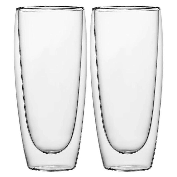 2 db átlátszó üveg pohár készlet, dupla szigetelésű, 500ml és 650ml, 8.5x8.5x14.5cm és 8.5x8.5x20cm