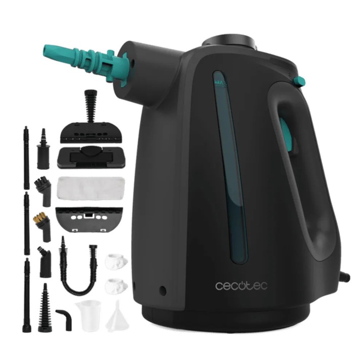 Cecotec gőztisztító, Hydrosteam 1300 Rapid Max X-Treme, alkalmas ablakokhoz/padlókhoz/kárpitokhoz/textíliákhoz, 3 bar gőznyomás, 32 g/perc gőzkibocsátás, gyors felmelegedés 30 másodperc alatt, levehető víztartály kapacitása 550 ml, fekete
