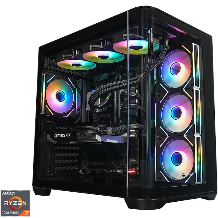 Настолен компютър Gaming A+, AMD Ryzen™ 7 7800X3D до 5.0GHz, Racire pe lichid, 32GB DDR5, 1TB SSD, MSI GeForce RTX™ 5060Ti VENTUS 2X OC PLUS 16GB GDDR7, No OS, Black