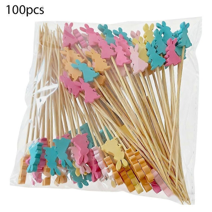 100 db természetes fa nyárs készlet, húsvéti dekoráció, többszínű, 12cm