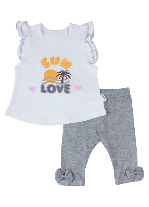Compleu 2 Piese Fetite, Imprimeu Sun Love, Colanti Trei Sferturi Gri 11163