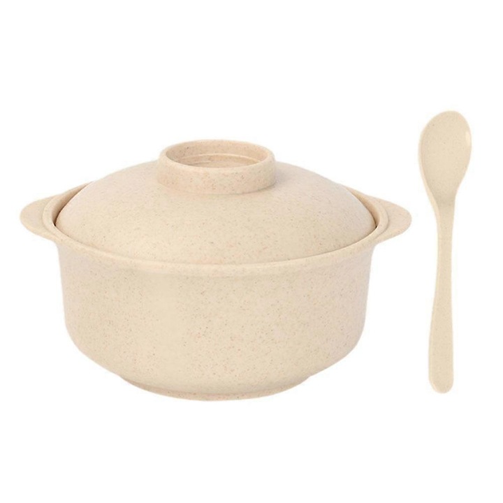 Bol set bol cu capac si lingura, PP si paie de grau, multicolor, 14x7.5x6.5cm