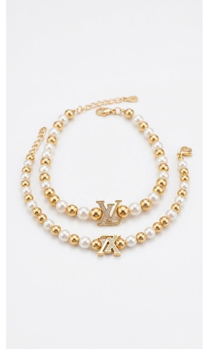2 db női karkötő, 14K arannyal bevont, arany gyöngyökkel és fehér gyöngyökkel, elegáns, díszdobozzal, Casa Shop