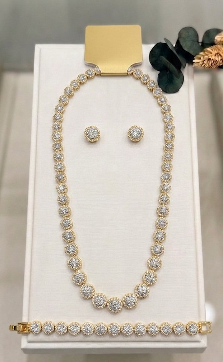 Angelic Dama 14K arany szett szintetikus kövekkel, nyaklánc, fülbevaló és karkötő, Casa Shop