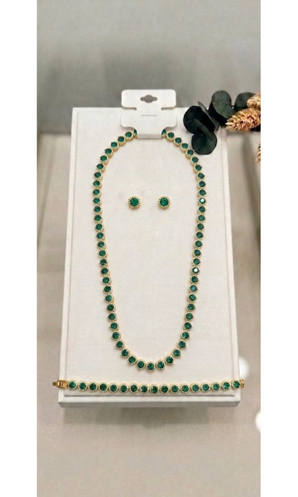Dama Tenisz Típusú Szett Nyaklánccal, Fülbevalóval és Arany Színű Karkötővel Zöld Kövekkel, Casa Shop