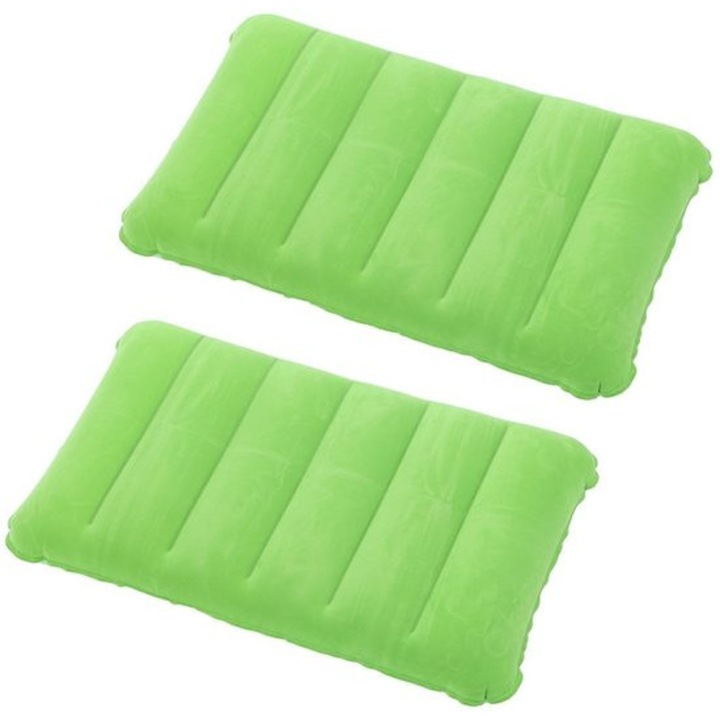 2 db felfújható kemping utazópárna, zöld, 47x30cm, velúr PVC