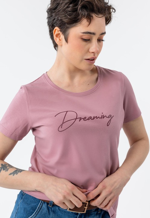 Női pamut póló nyomtatott mintával, Regular Fit, Volcano T-Decore, rózsaszín, 4XL