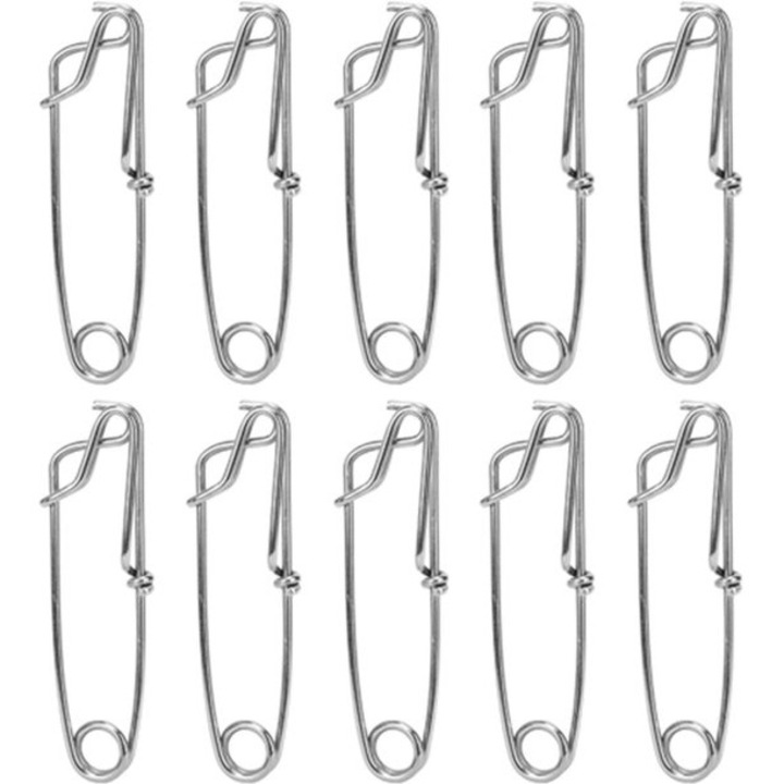 Készlet 10 db rozsdamentes acél horgász klipsz 6x100mm, strapabíró, többszínű
