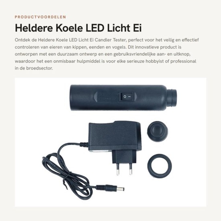 Tojásvizsgáló LED-del, kompakt, biztonságos, tyúkoknak, kacsáknak, madaraknak